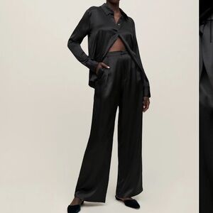 Reformation Willa Silk Wide-Leg Pant — Black